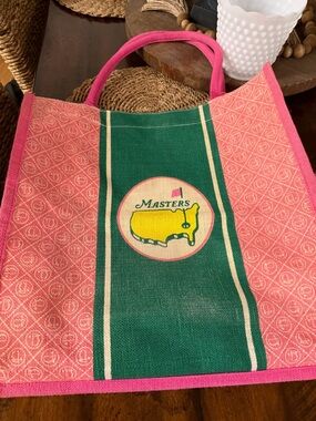 Masters Pink and Green Canvas Tote with Yellow Logo